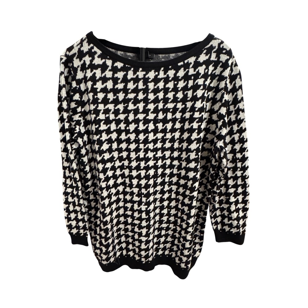 Ann Taylor Factory Womens Houndstooth Cotton Knit Sweater Black White NWT M